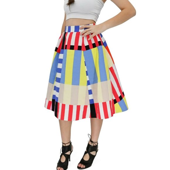 KATE SPADE Womens Sz 2 Go Fly A Kite Skirt Pink Black Blue Yellow Fit and Flare